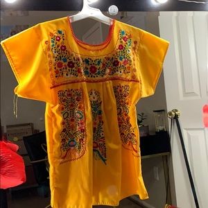 Embroidered yellow traditional Mexican shirt